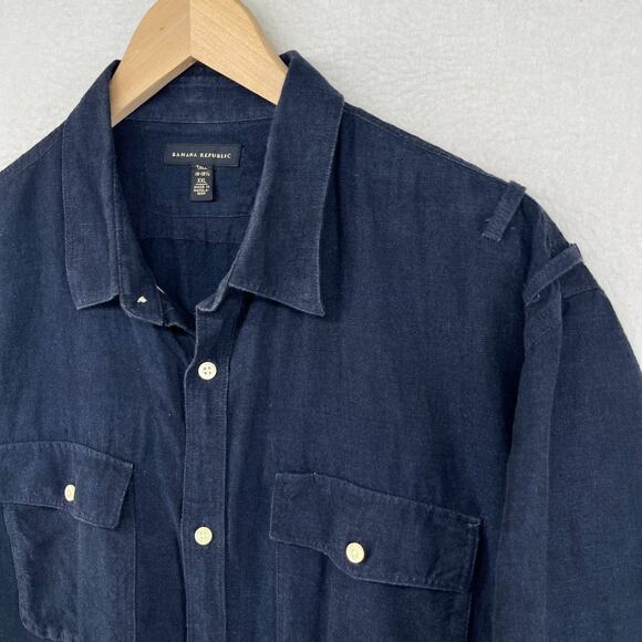 BANANA REPUBLIC Shirt Mens 2XLT 18-18.5 Uniform Shoulder Loop Linen Blend Blue - Picture 1 of 15